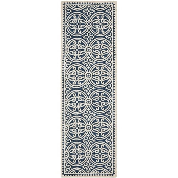 SAFAVIEH Cambridge Leslie Geometric Wool Runner Rug, Navy Blue/Ivory, 2'6" x 22'