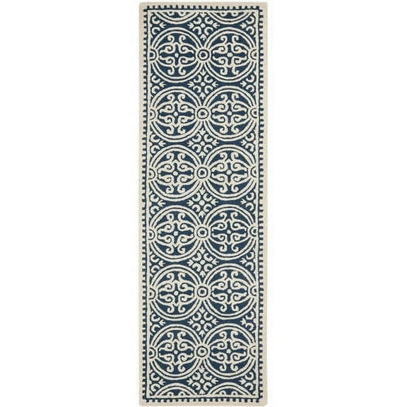 SAFAVIEH Cambridge Leslie Geometric Wool Runner Rug, Navy Blue/Ivory, 2'6" x 6'