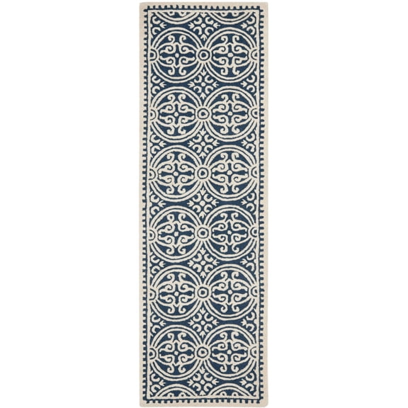 SAFAVIEH Cambridge Leslie Geometric Wool Runner Rug, Navy Blue/Ivory, 2'6" x 8'