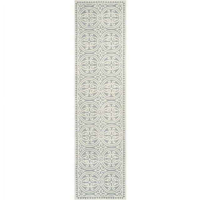 SAFAVIEH Cambridge Leslie Geometric Wool Runner Rug, Silver/Ivory, 2'6" x 16'