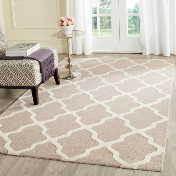 SAFAVIEH Cambridge Liam Geometric Wool Area Rug, Beige/Ivory, 4' x 4' Square