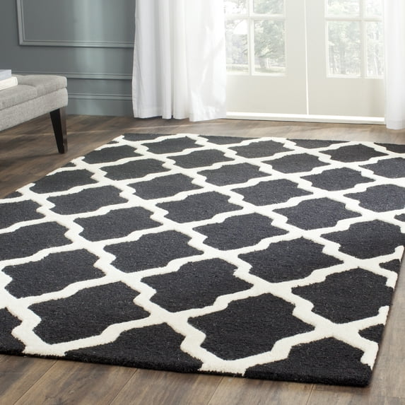 SAFAVIEH Cambridge Liam Geometric Wool Area Rug, Black/Ivory, 4' x 4' Square
