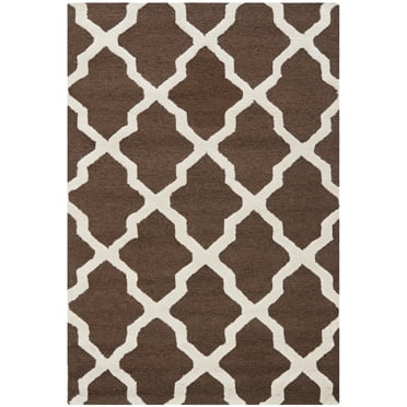 SAFAVIEH Cambridge Liam Geometric Wool Area Rug, Dark Brown/Ivory, 3' x 5'