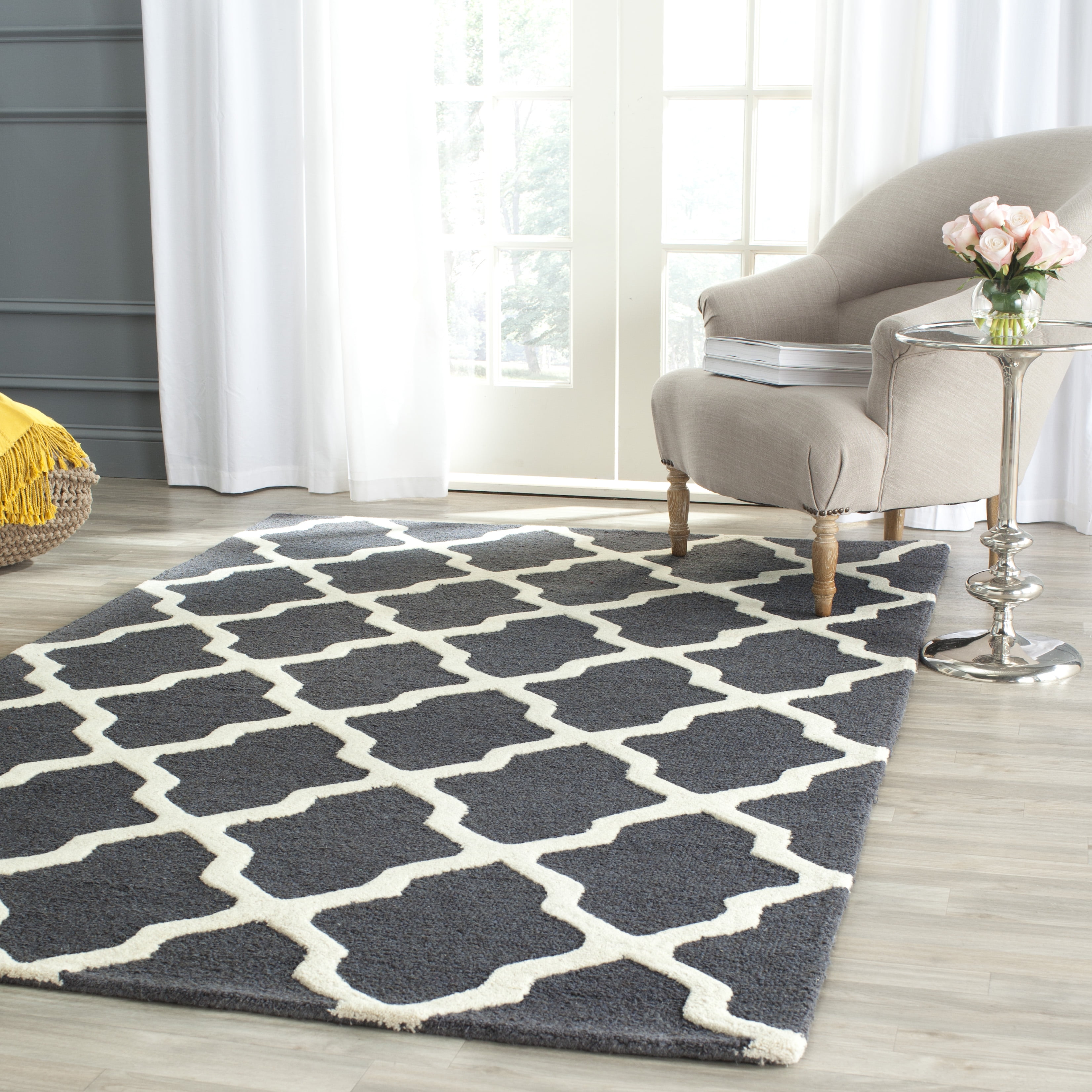SAFAVIEH Cambridge Liam Geometric Wool Area Rug, Dark Grey/Ivory, 3' x 5'