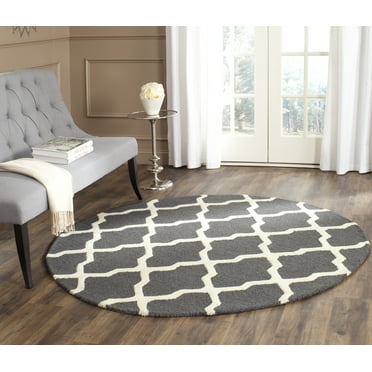 SAFAVIEH Cambridge Liam Geometric Wool Area Rug, Dark Grey/Ivory, 6' x 6' Round