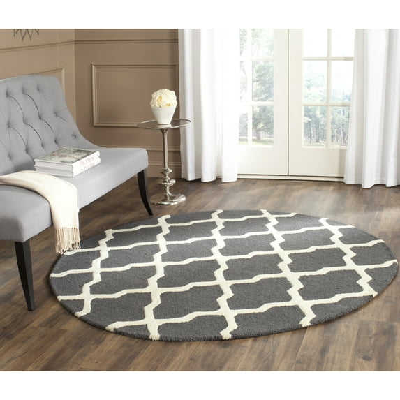 SAFAVIEH Cambridge Liam Geometric Wool Area Rug, Dark Grey/Ivory, 8' x 8' Round