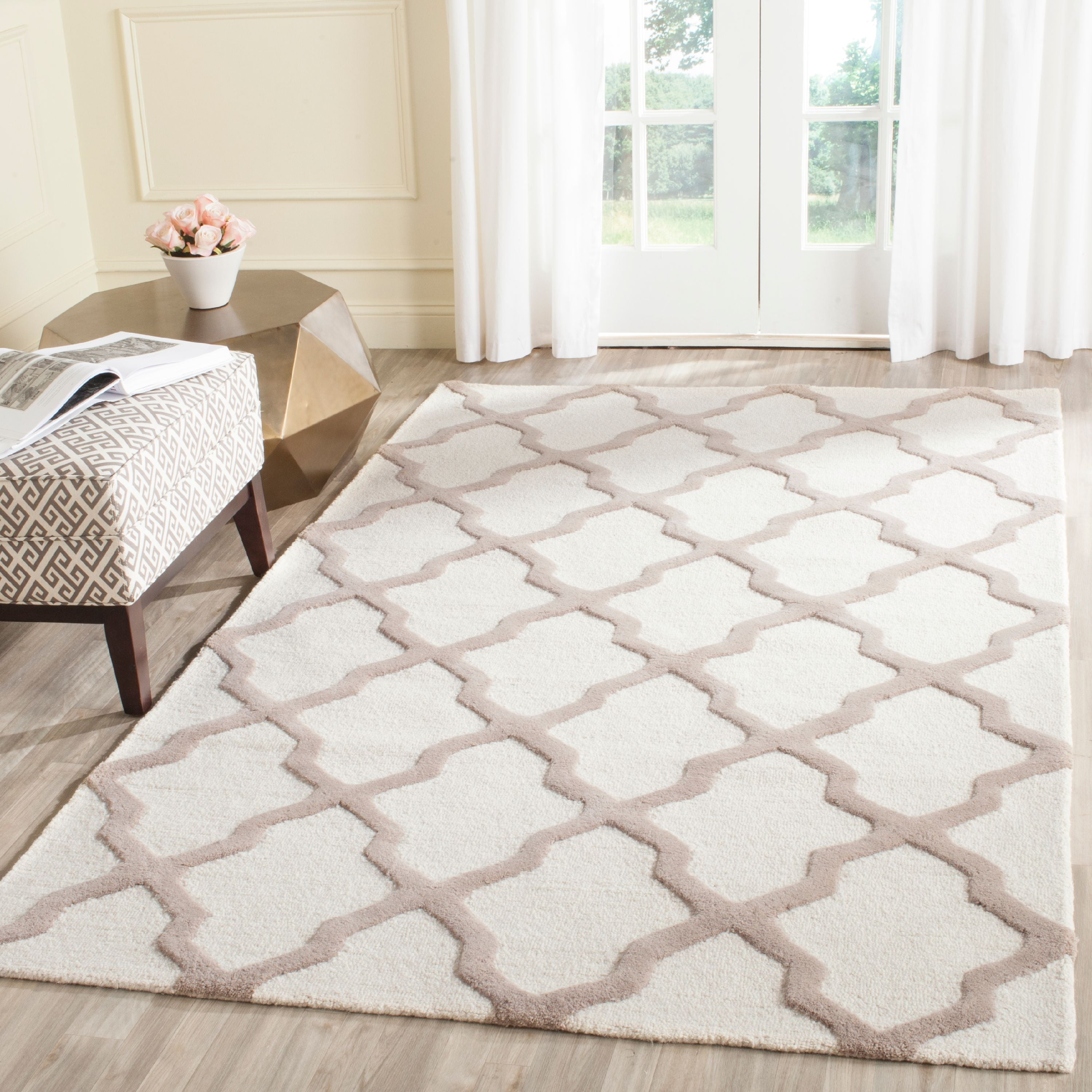 Ivory and Beige Hand-Tufted Wool Square Area Rug