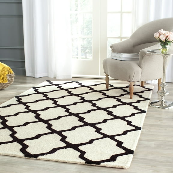 SAFAVIEH Cambridge Liam Geometric Wool Area Rug, Ivory/Black, 6' x 6' Square