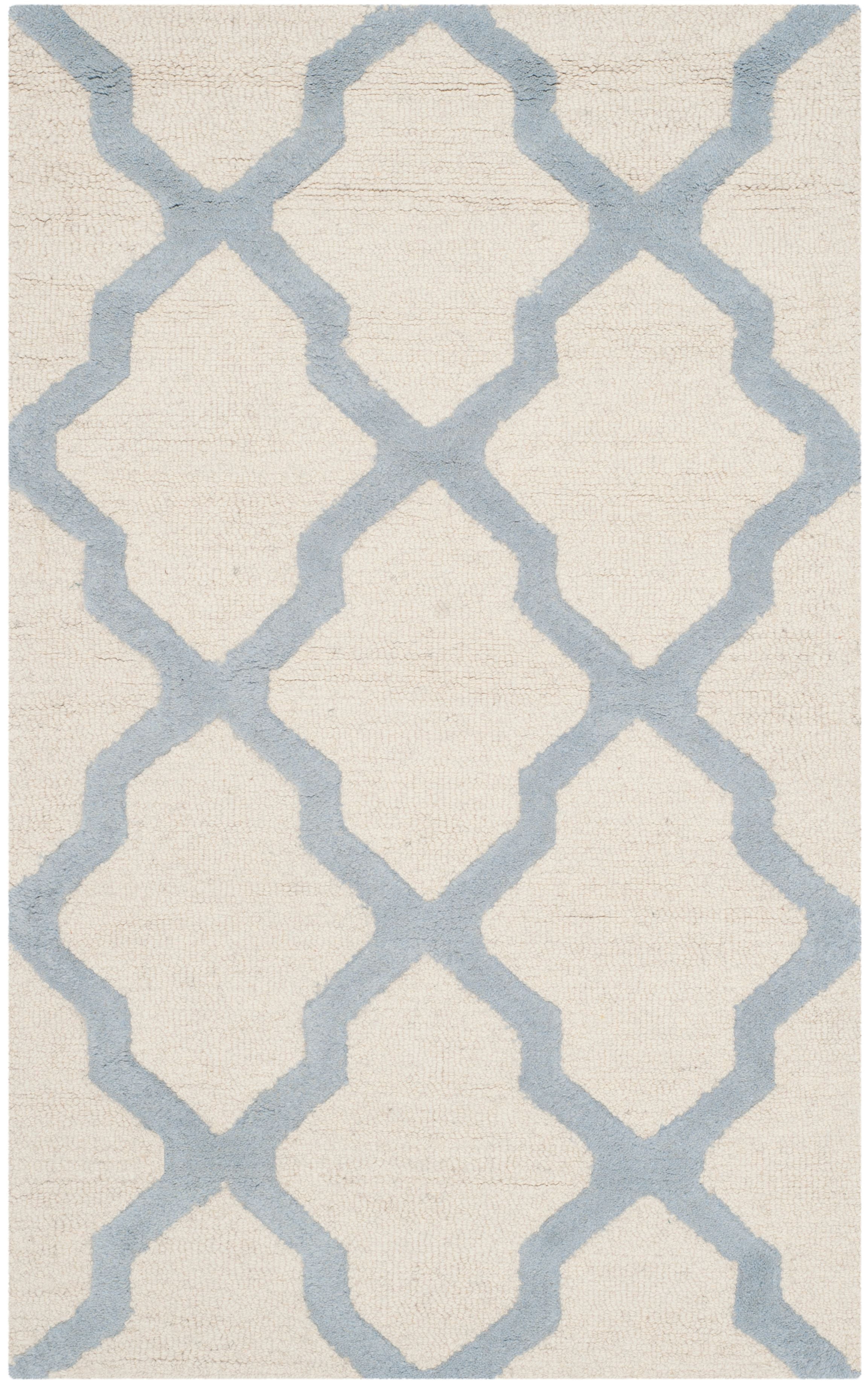SAFAVIEH Cambridge Liam Geometric Wool Area Rug, Ivory/Light Blue, 2'6" x 4'