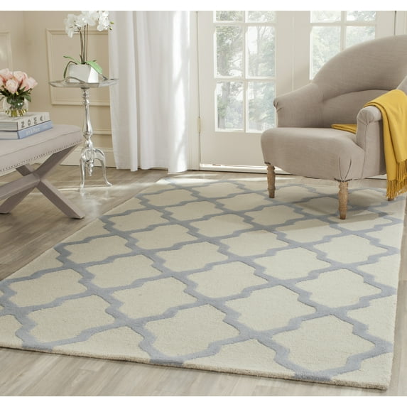 SAFAVIEH Cambridge Liam Geometric Wool Area Rug, Ivory/Light Blue, 4' x 6'
