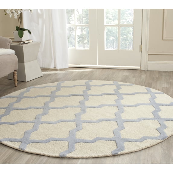SAFAVIEH Cambridge Liam Geometric Wool Area Rug, Ivory/Light Blue, 6' x 6' Round
