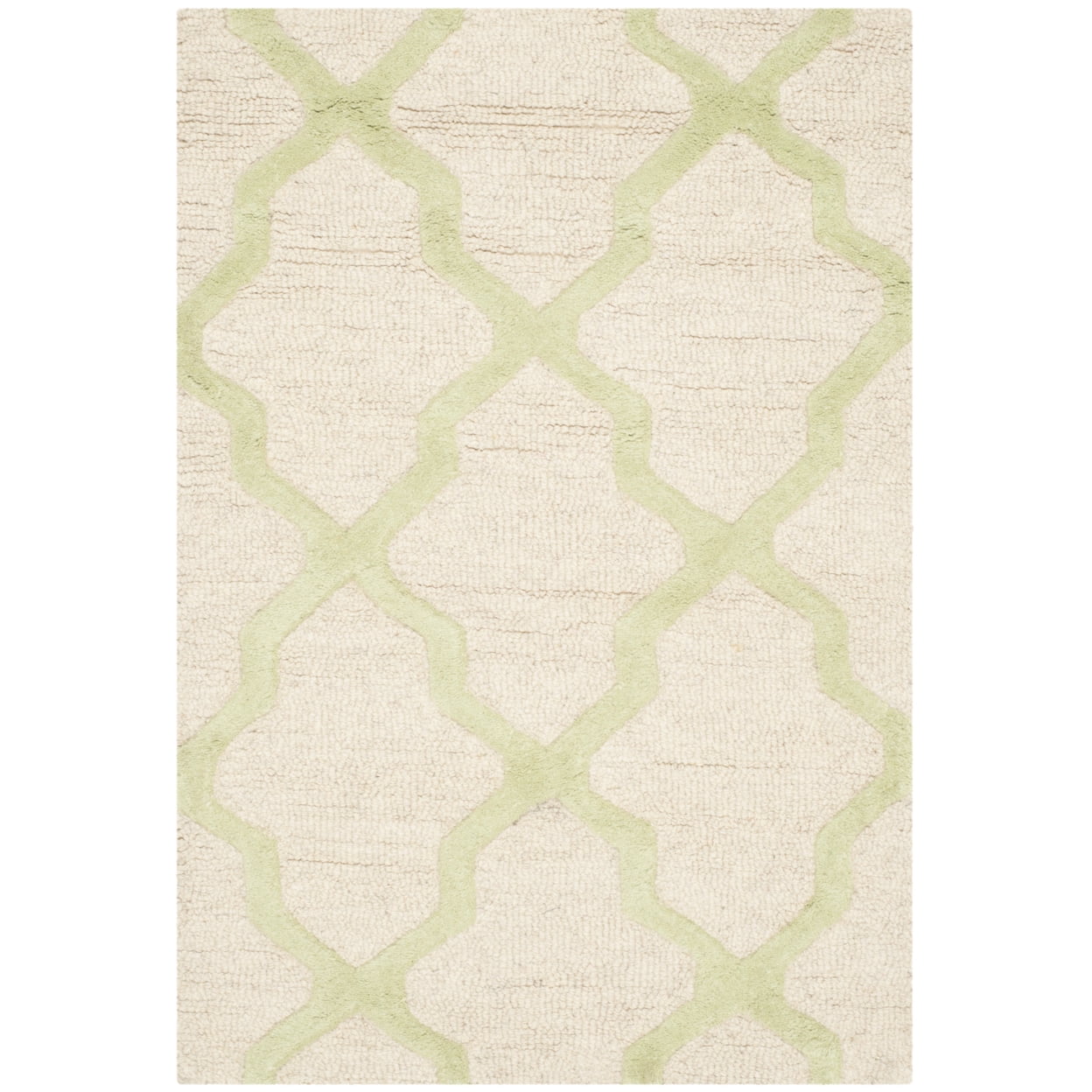 Ivory and Light Green Geometric Wool Area Rug