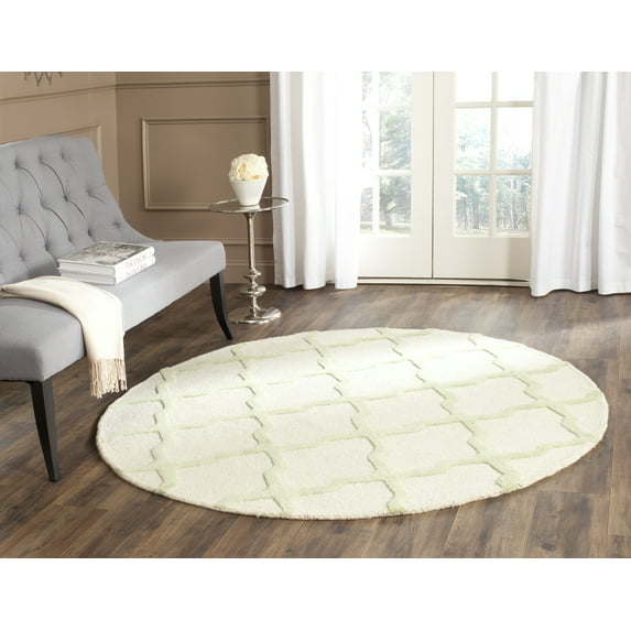 SAFAVIEH Cambridge Liam Geometric Wool Area Rug, Ivory/Light Green, 4' x 4' Round