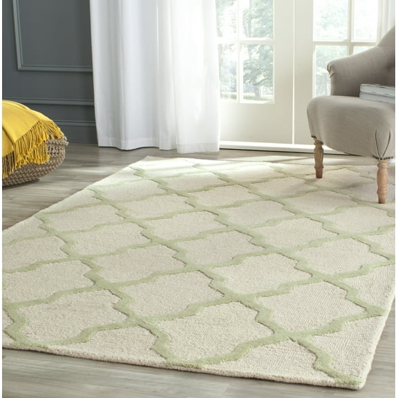 SAFAVIEH Cambridge Liam Geometric Wool Area Rug, Ivory/Light Green, 6' x 6' Square