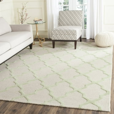 SAFAVIEH Cambridge Liam Geometric Wool Area Rug, Ivory/Light Green, 6' x 6' Square