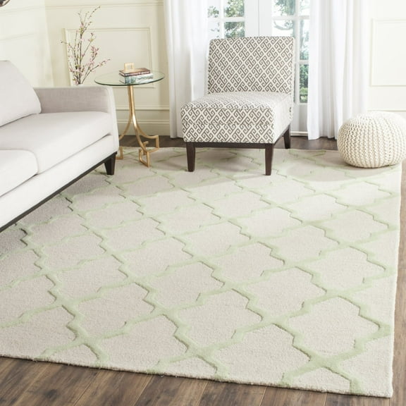 SAFAVIEH Cambridge Liam Geometric Wool Area Rug, Ivory/Light Green, 6' x 6' Square