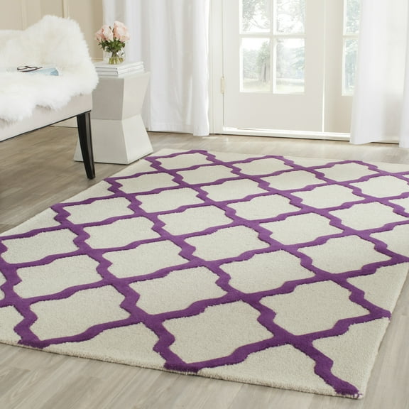 SAFAVIEH Cambridge Liam Geometric Wool Area Rug, Ivory/Purple, 6' x 6' Square