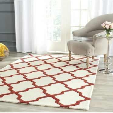 SAFAVIEH Cambridge Liam Geometric Wool Area Rug, Ivory/Rust, 6' x 6' Square