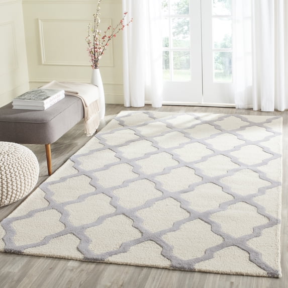 SAFAVIEH Cambridge Liam Geometric Wool Area Rug, Ivory/Silver, 6' x 6' Square