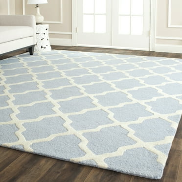 SAFAVIEH Cambridge Liam Geometric Wool Area Rug, Light Blue/Ivory, 3' x 5'