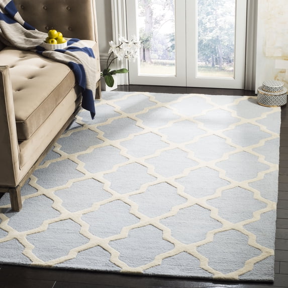 SAFAVIEH Cambridge Liam Geometric Wool Area Rug, Light Blue/Ivory, 4' x 6'