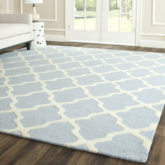 SAFAVIEH Cambridge Liam Geometric Wool Area Rug, Light Blue/Ivory, 7'6" x 9'6"