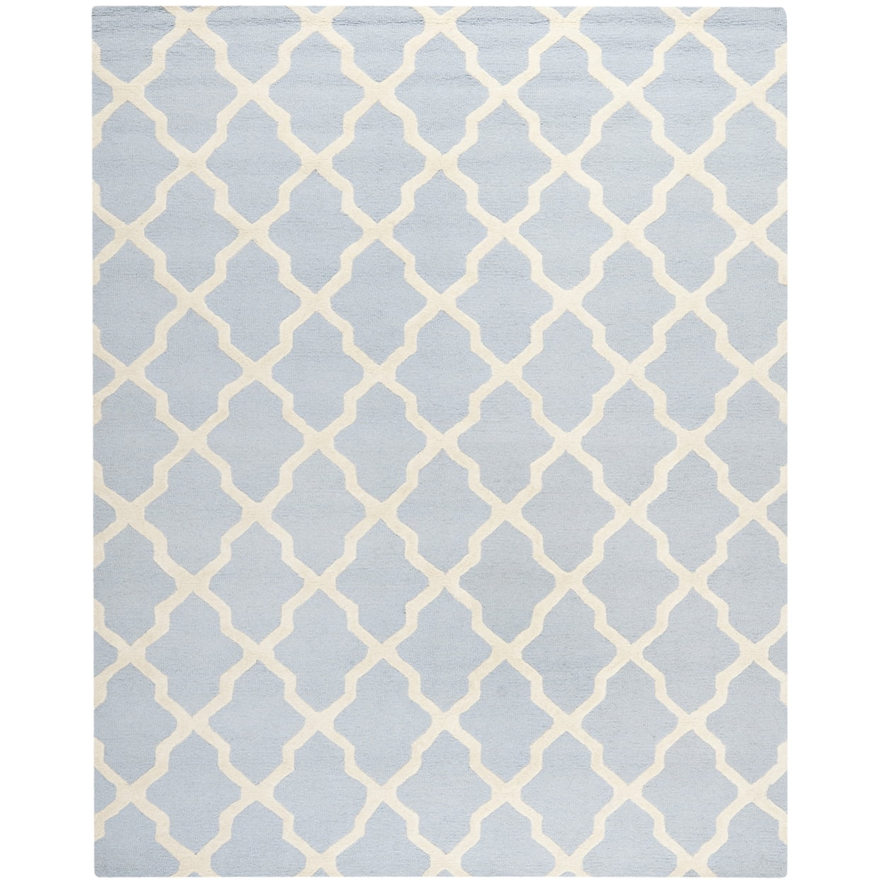 Light Blue and Ivory Geometric Wool Area Rug, 7'6" x 9'6"