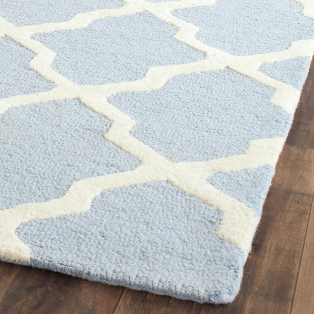 Light Blue and Ivory Geometric Wool Area Rug, 7'6" x 9'6"