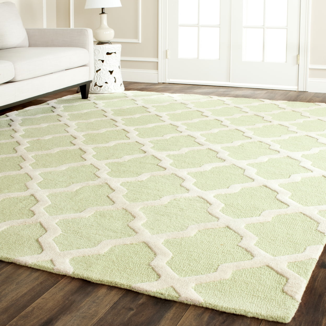 Light Green and Ivory Hand-Tufted Wool Area Rug