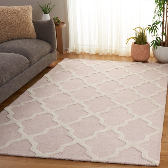 SAFAVIEH Cambridge Liam Geometric Wool Area Rug, Light Pink/Ivory, 5' x 8'