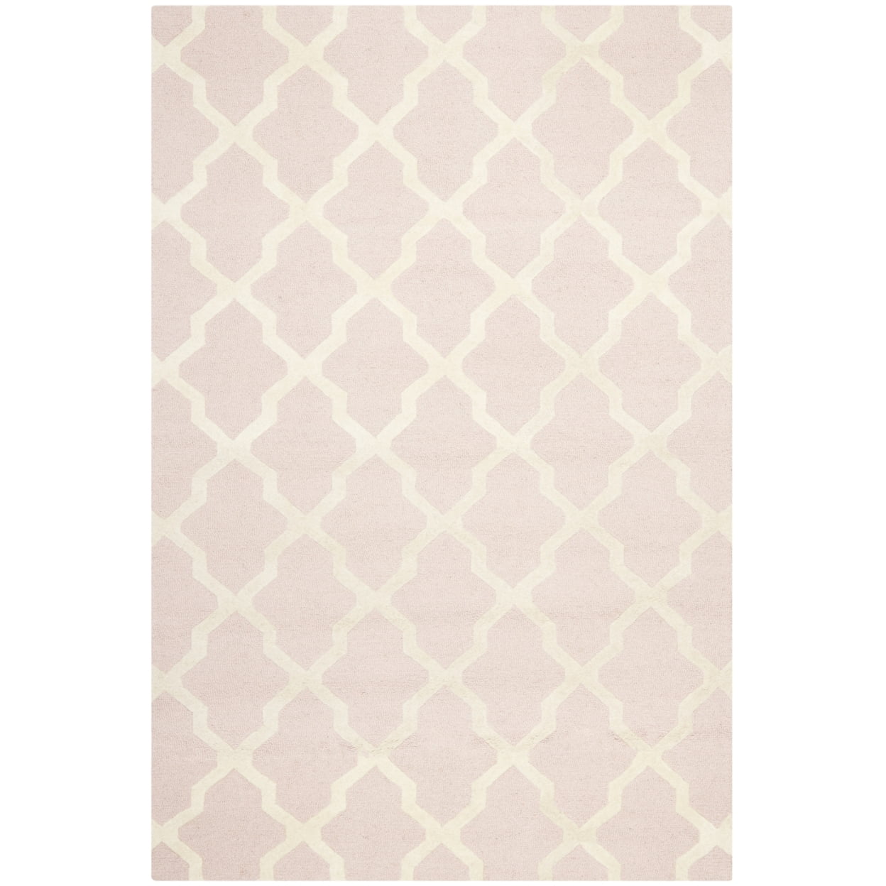 Handmade Light Pink and Ivory Wool Tufted Area Rug, 6' x 9'