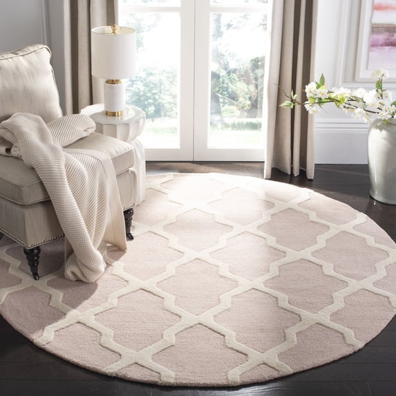SAFAVIEH Cambridge Liam Geometric Wool Area Rug, Light Pink/Ivory, 8' x 8' Round
