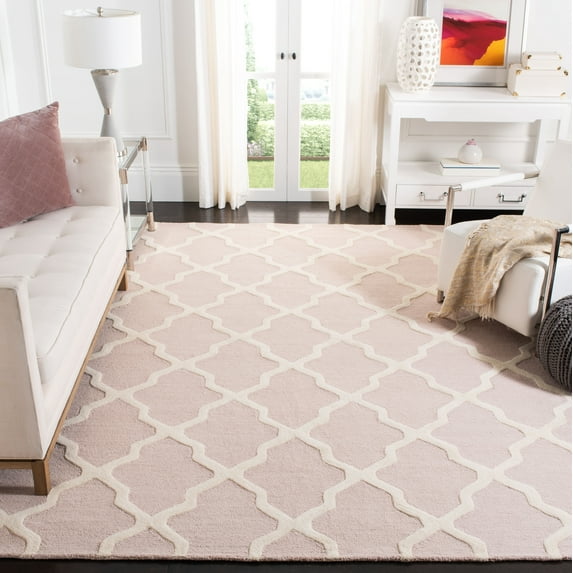 SAFAVIEH Cambridge Liam Geometric Wool Area Rug, Light Pink/Ivory, 8' x 8' Square