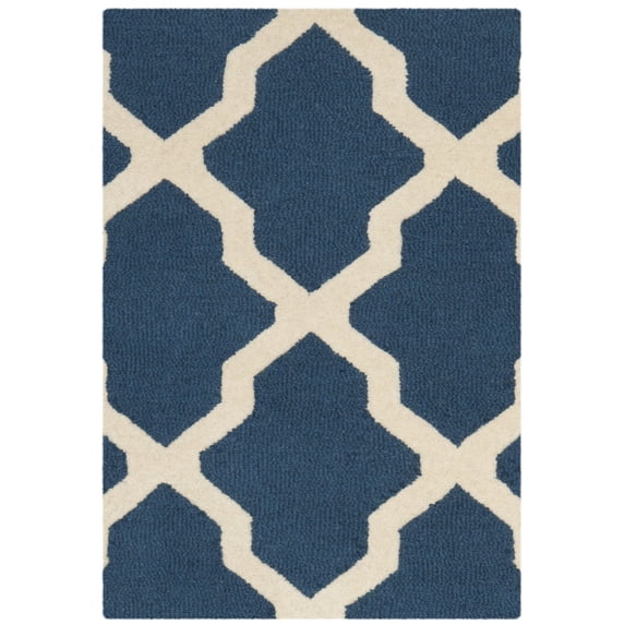SAFAVIEH Cambridge Liam Geometric Wool Area Rug, Navy Blue/Ivory, 2' x 3'