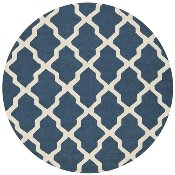 SAFAVIEH Cambridge Liam Geometric Wool Area Rug, Navy Blue/Ivory, 6' x 6' Round
