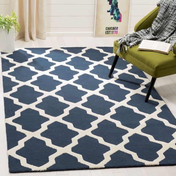 SAFAVIEH Cambridge Liam Geometric Wool Area Rug, Navy Blue/Ivory, 7'6" x 9'6"