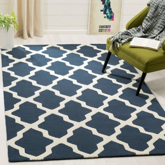 SAFAVIEH Cambridge Liam Geometric Wool Area Rug, Navy Blue/Ivory, 8' x 10'