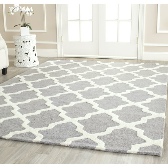 SAFAVIEH Cambridge Liam Geometric Wool Area Rug, Silver/Ivory, 12' x 18'