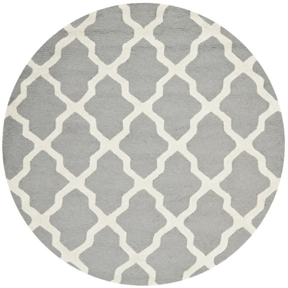 SAFAVIEH Cambridge Liam Geometric Wool Area Rug, Silver/Ivory, 4' x 4' Round