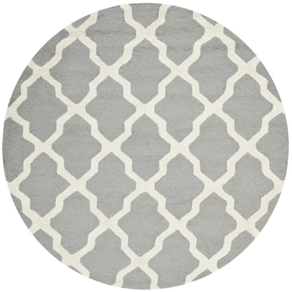 SAFAVIEH Cambridge Liam Geometric Wool Area Rug, Silver/Ivory, 8' x 8' Round