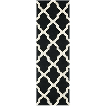 SAFAVIEH Cambridge Liam Geometric Wool Runner Rug, Black/Ivory, 2'6" x 20'