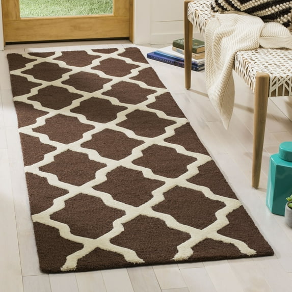 SAFAVIEH Cambridge Liam Geometric Wool Runner Rug, Dark Brown/Ivory, 2'6" x 12'