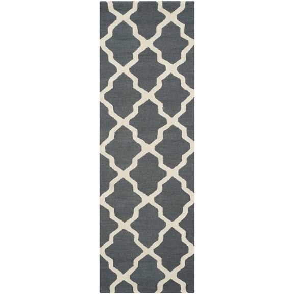 SAFAVIEH Cambridge Liam Geometric Wool Runner Rug, Dark Grey/Ivory, 2'6" x 10'