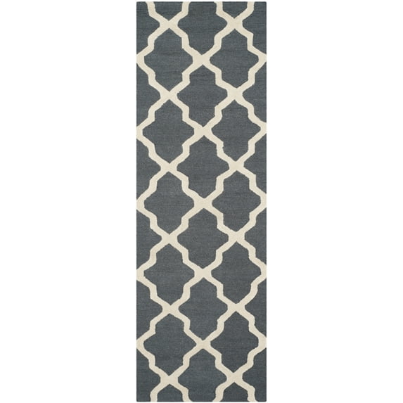 SAFAVIEH Cambridge Liam Geometric Wool Runner Rug, Dark Grey/Ivory, 2'6" x 14'