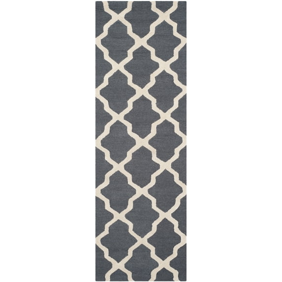 SAFAVIEH Cambridge Liam Geometric Wool Runner Rug, Dark Grey/Ivory, 2'6" x 8'