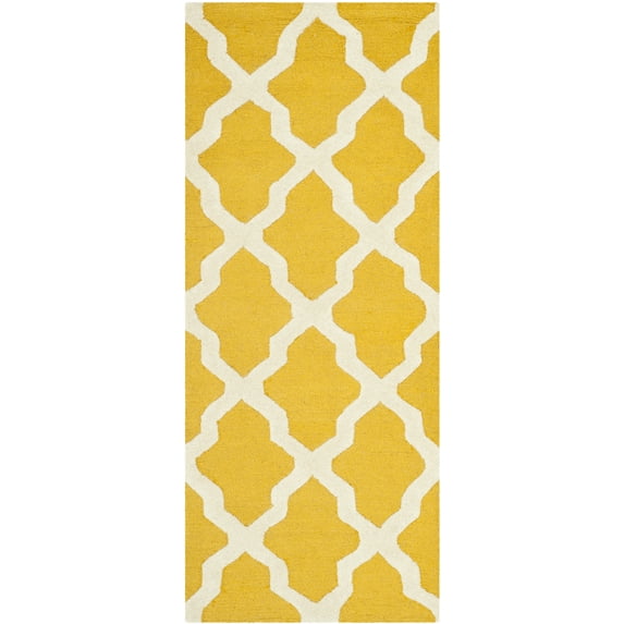 SAFAVIEH Cambridge Liam Geometric Wool Runner Rug, Gold/Ivory, 2'6" x 12'