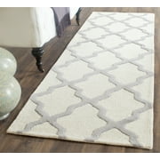 SAFAVIEH Cambridge Liam Geometric Wool Runner Rug, Ivory/Silver, 2'6" x 20'