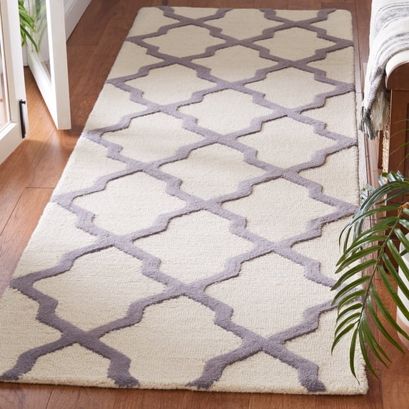 SAFAVIEH Cambridge Liam Geometric Wool Runner Rug, Ivory/Silver, 2'6" x 22'