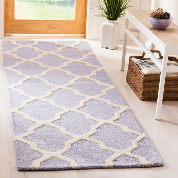 SAFAVIEH Cambridge Liam Geometric Wool Runner Rug, Lavender/Ivory, 2'6" x 8'