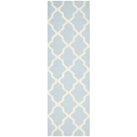 SAFAVIEH Cambridge Liam Geometric Wool Runner Rug, Light Blue/Ivory, 2'6" x 14'